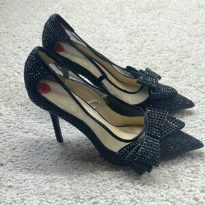 Jessica Simpson Rhinestone Black Heels Pump Bows Fancy Sexy Going Out